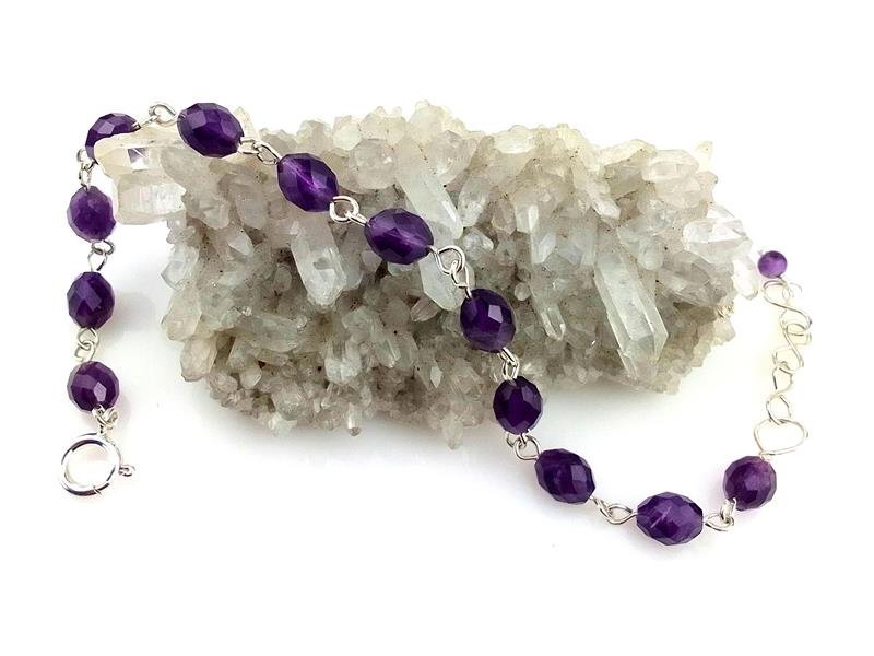 Ametyst - bransoletka srebro Ag930, obwód od 16 do 18.5 cm, waga 6.3 grama, rękodzieło