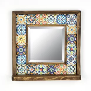 Lustro ścienne z półką i drewniano-kamienną ramą 32.5x33 cm – Wallity - Lustra - miniaturka - grafika 1