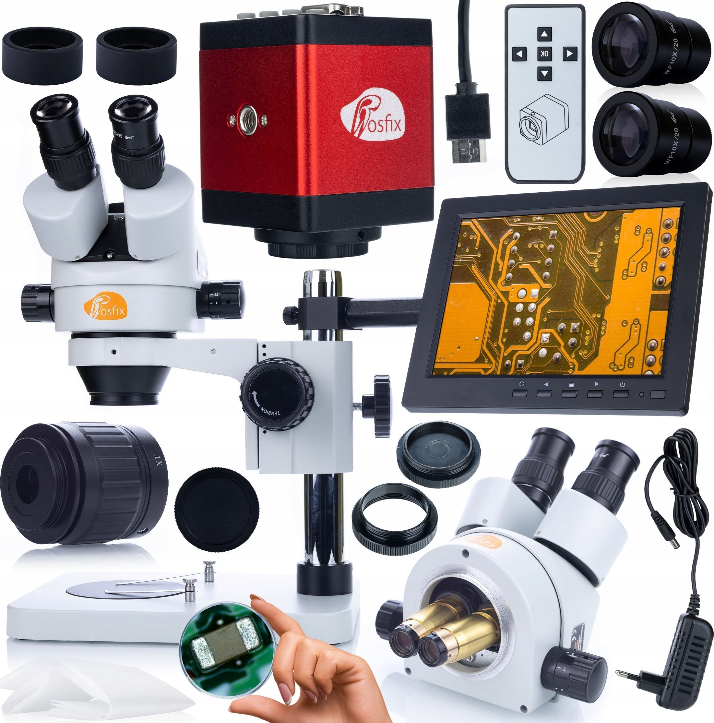 Mikroskop Rosfix ZESTAW MIKROSKOP OPTYCZNY MERCURY 270x KAMERA HDMI FHD UCHWYT WYŚWIETLACZ