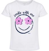 Bluzki dla dziewczynek - T-shirt z krótkim rękawem dla dziewczynki, z uśmiechem, kremowy 9-13 lat - miniaturka - grafika 1