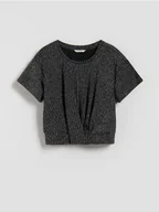 Koszulki dla dziewczynek - Reserved - Bluzka z metaliczną nicią - czarny - miniaturka - grafika 1