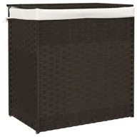 Kosze na bieliznę - vidaXL Kosz na pranie z 2 przegrodami Ciemnobrązowy 53x35x57 cm Poli rattan - miniaturka - grafika 1