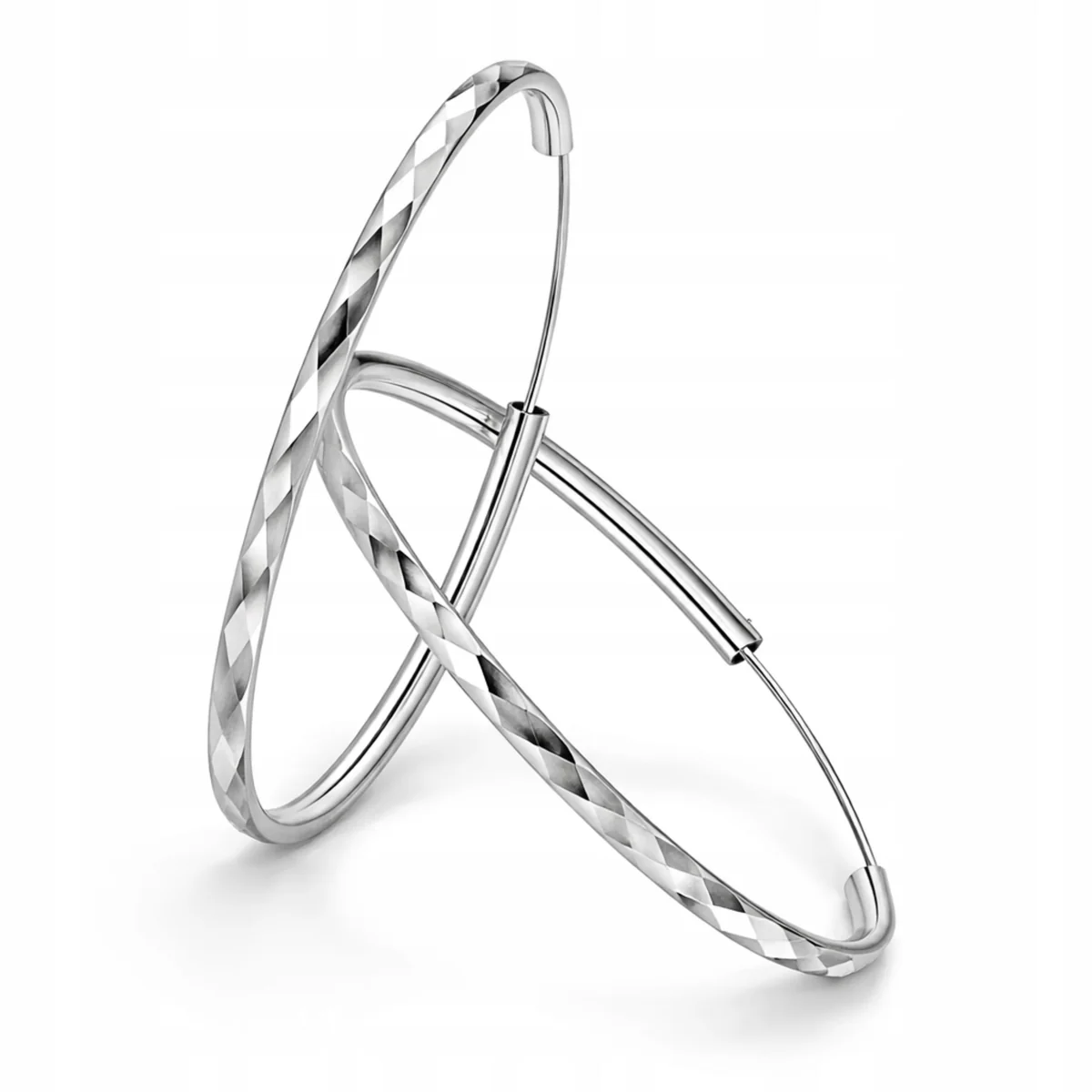 Kolczyki srebrne koła 40 mm 925 diamentowane rodowane lekkie duże damskie