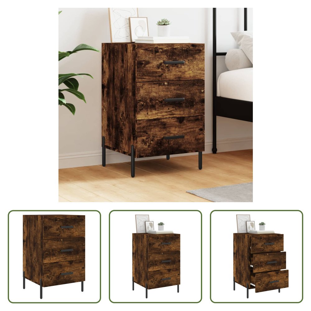 The Living Store szafka nocna dąb wędzony 40x40x66 cm materiał drewnopochodny