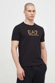 Koszulki męskie - EA7 Emporio Armani t-shirt bawełniany męski kolor czarny z nadrukiem - grafika 1
