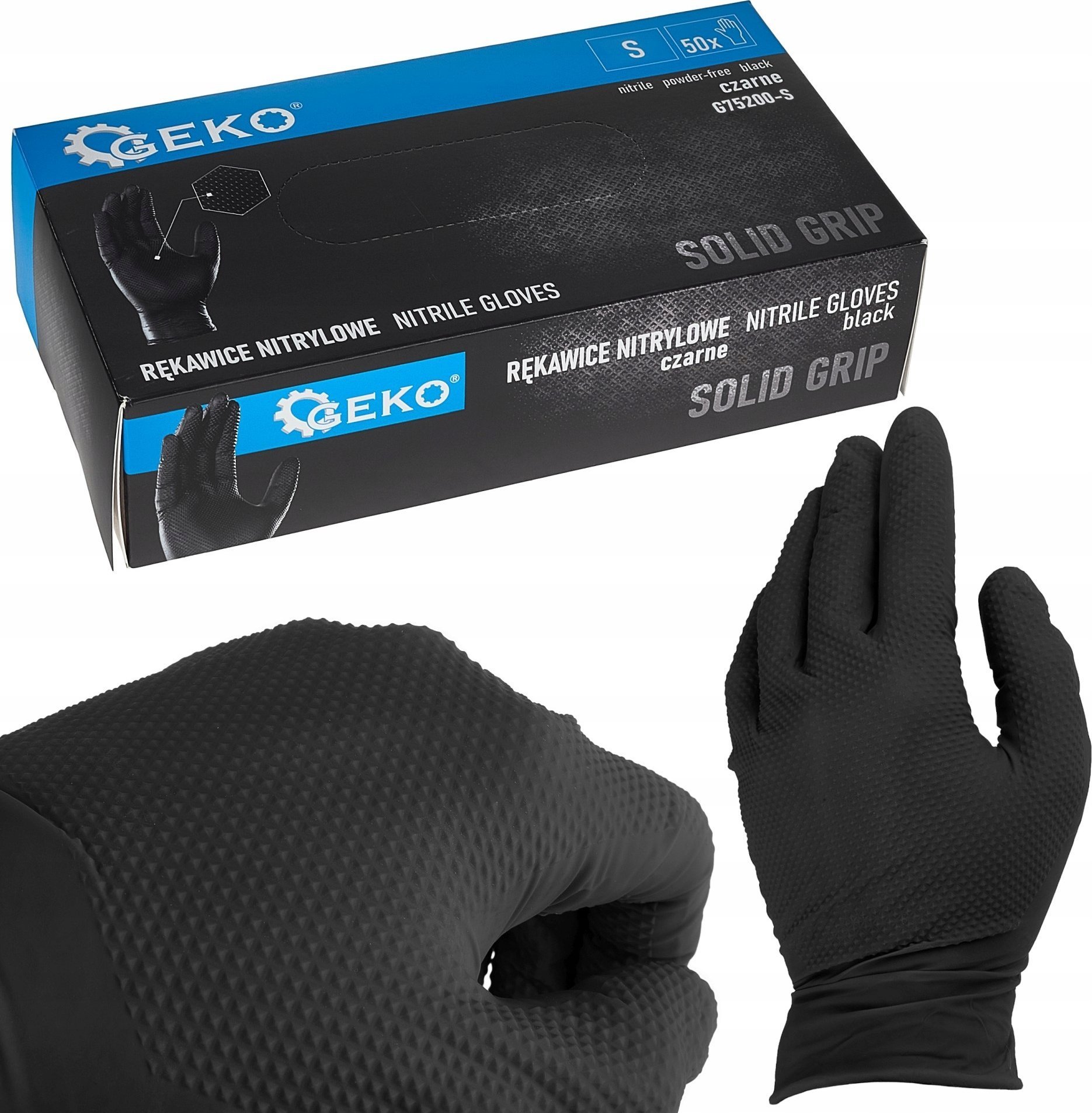 GEKO Rękawice nitrylowe SOLID GRIP 50szt. r. S czarne 10