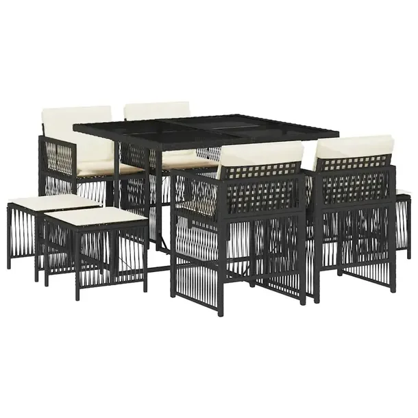 Zestaw Mebli Ogrodowych Rattan PE Czarny, Stół 110x106x73 cm, Krzesła 50,5x