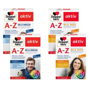 2x Doppelherz® aktiv A-Z Dla Niego, 2x30 tabletek + 2x Dla Niej, 4x30 tabletek ZESTAW - Witaminy i minerały - miniaturka - grafika 1