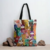 Torby i wózki na zakupy - Torba shopperka tote śmieszne koty 40x35 cm kolorowa prezent dla kociary - miniaturka - grafika 1