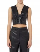 Bluzki damskie - Guess Czarny Top Skóropodobny z Dekoltem i Marszczeniem M Gmb - GUESS - miniaturka - grafika 1