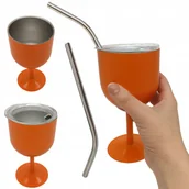 Kubki termiczne - KUBEK KIELICH KIELISZEK TERMICZNY METALOWY Z METALOWĄ SŁOMKĄ DRINKI 11,5 CM - miniaturka - grafika 1