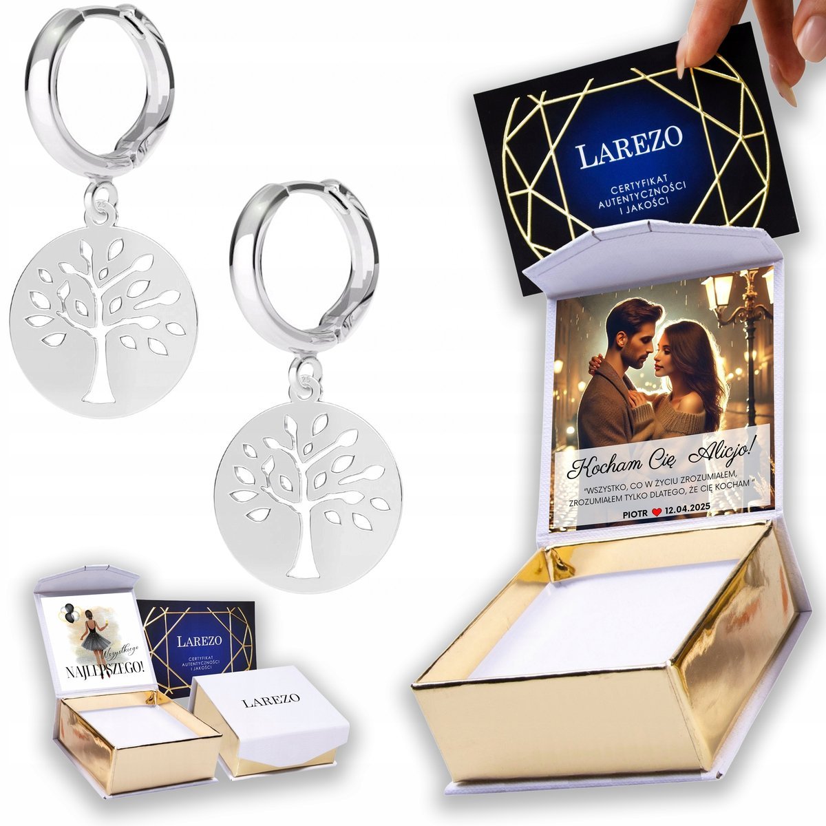 Kolczyki Srebrne 925 Drzewo Drzewko Życia Okrągła Blaszka Ażur NADRUK