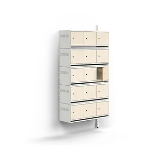 Szafka na buty ENTRY, moduł dodatkowy, naścienna, 15 drewnianych drzwi, 1800x900x300 mm, biały/brzoz - Szafki na buty - miniaturka - grafika 1