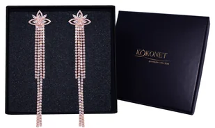 Długie ślubne kolczyki rose gold listki CYRKONIE - Kolczyki - miniaturka - grafika 1