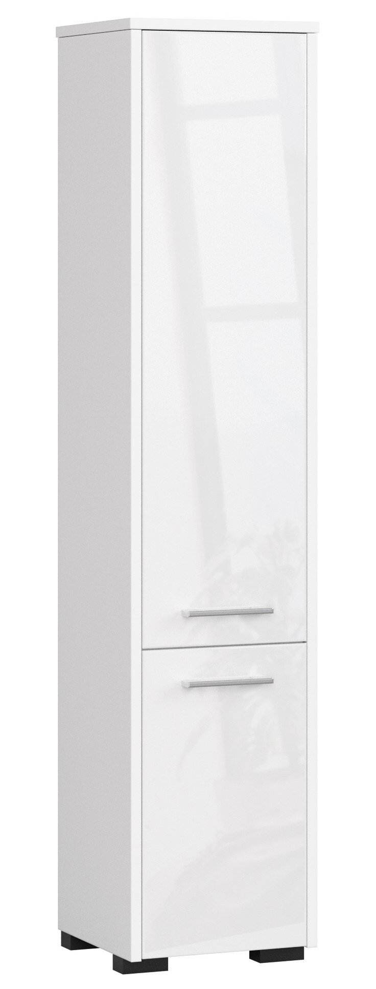 Szafka łazienkowa wolnostojąca: dwoje drzwi, pięć półek, kolor: biały|biały błyszczący, wymiary mebla: szer: 30 cm, wys: 140 cm, gł: 30 cm