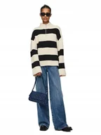 Swetry damskie - PIECES SWETER DAMSKI PÓŁGOLF PASY CZARNO BEŻOWT Z ZAMKIEM S 6BA - miniaturka - grafika 1