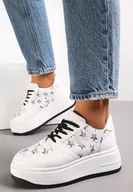 Sneakersy damskie - Biało-Czarne Sneakersy na Platformie z Nadrukiem w Kwiaty Chedora - miniaturka - grafika 1
