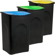 Kosze na śmieci - Kosz na śmieci z pokrywą x3 Niebieski/Zielony/Żółty 50l - miniaturka - grafika 1