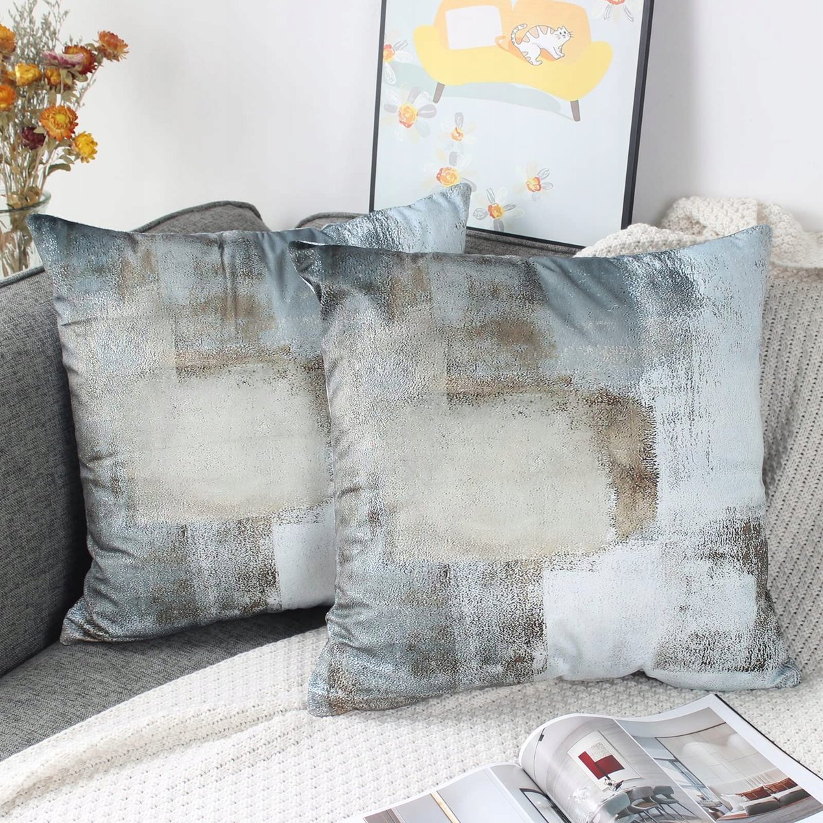OYIMUA Poszewki Na Poduszki 50x50 2szt Brąz Szary Styl Rustykalny