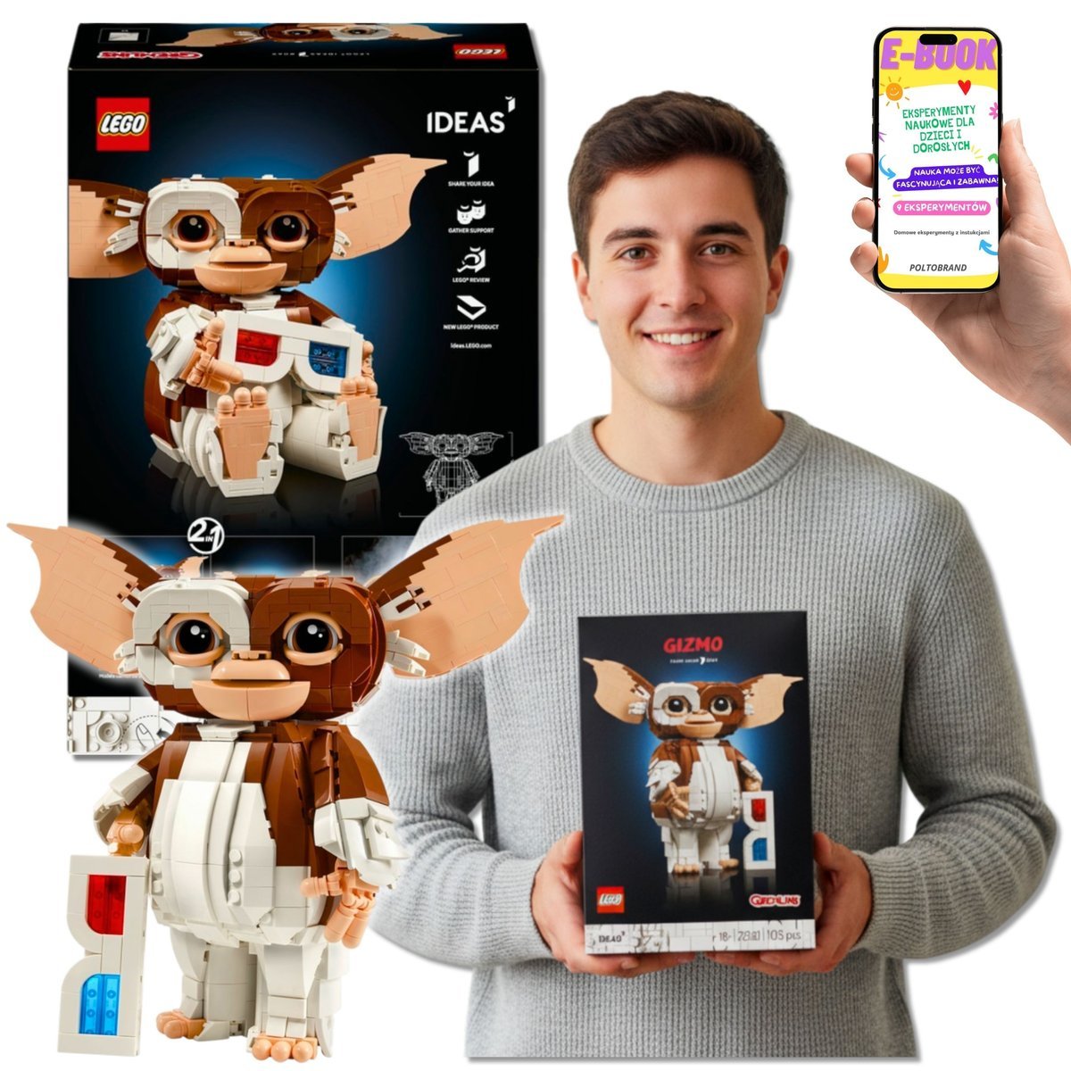 LEGO® IDEAS GREMLINY ROZRABIAJĄ GIZMO Zestaw Kolekcjonerski (21361) PREZENT DLA CHŁOPAKA NA ŚWIĘTA + EBOOK