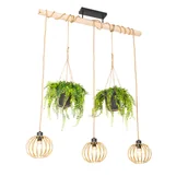 Lampy sufitowe - QAZQA Wiejska lampa wisząca złota z drewnem 3 światła - Yura - miniaturka - grafika 1