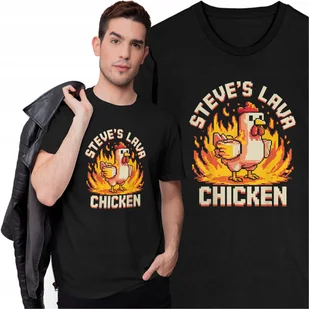 Śmieszna Koszulka Steve's Lava Chicken Pixel Minecraft dla Gracza Gry Film - Koszulki męskie - miniaturka - grafika 1