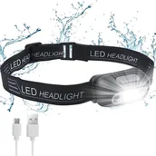 Latarki - Ładowana latarka czołowa - latarka czołowa 200 lm z czujnikiem, lekka i regulowana, idealna na kemping, piesze wycieczki i jazdę na rowerze - miniaturka - grafika 1