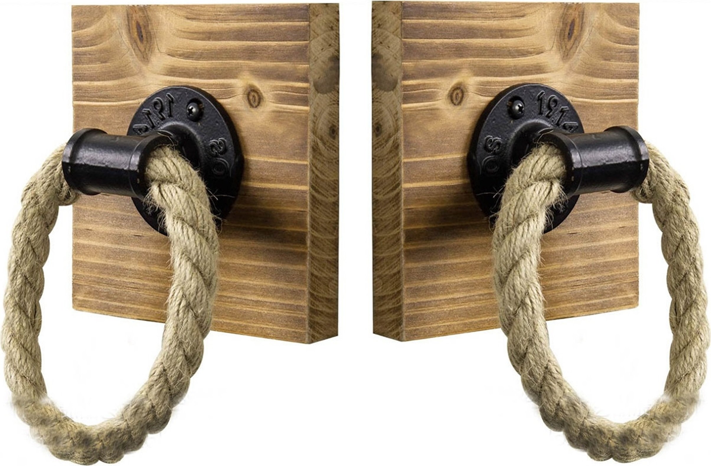 zestaw 2 przemysłowych rurowych wieszaków na ręczniki z liną do łazienek rustykalny wieszak na ręczniki z brązową rustykalną drewnianą płytą wieszak na ręczniki do montażu na ścianie wieszak na ręczniki do kuchni