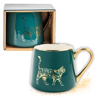 Kubki - Porcelanowy kubek z kotem ze złotymi zdobieniami zapakowany na prezent 550 ml - miniaturka - grafika 1