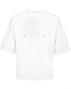 Biały t-shirt relaxed z haftem silver - Koszule damskie - miniaturka - grafika 1