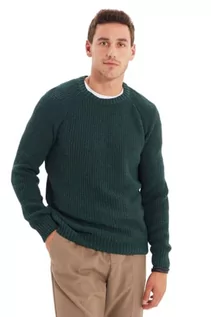 Bluzy męskie - Trendyol Męska bluza z okrągłym dekoltem, gładka, wąska bluza, zielona, S, ZIELONY - grafika 1