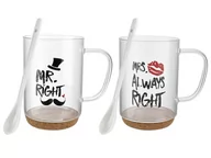 Kubki - Fl1 KUBKI SZKLANE NA KORKOWEJ PODSTAWCE MR&amp;amp;MRS RIGHT 380 ML 30R-KUB-380/2331 - miniaturka - grafika 1