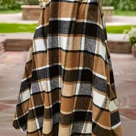 Spódnice - TEMU Elegancka Damska Spódnica w Szkocką Kratę Tweed A-Line - Kratka (Czarny/Biały/Brązowy/Beżowy) Spódnica w Kratę na Każdą Porę Roku, Odporna na - miniaturka - grafika 1