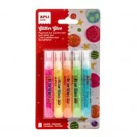 Przybory szkolne - Apli Kids Brokatowy klej ozdobny - 5 fluorescencyjnych kolorów 5 x 13 ml - miniaturka - grafika 1