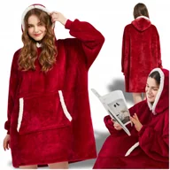 Bluzy damskie - KOCO BLUZA OVERSIZE DŁUGA CIEPŁA KOC BLUZA DAMSKA Z KAPTUREM NA WALENTYNKI - miniaturka - grafika 1