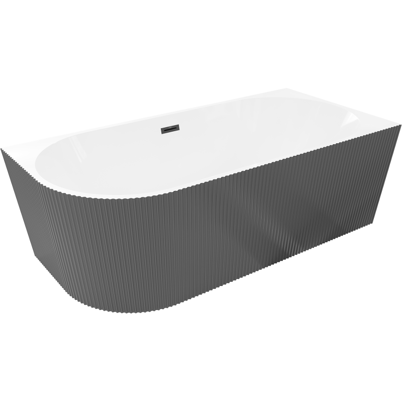 Mexen Silo wanna wolnostojąca narożna prawa ryflowana 170 x 80 cm, biała/szara, przelew czarny - 52891708062P-70
