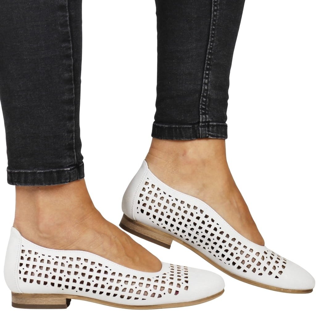 BALERINY AŻUROWE PŁASKIE ELEGANCKIE POTOCKI 12612 BIAŁE