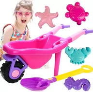 Zabawki do piasku - Różowa Duża taczka do piasku, ogrodowa 74cm + zestaw morski + łopatka - miniaturka - grafika 1