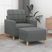 Sofy i kanapy - vidaXL Fotel z podnóżkiem, ciemnoszary, 60 cm, obity tkaniną - miniaturka - grafika 1