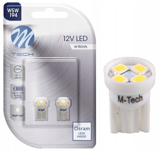 2x Żarówka W5w Led Osram M-tech T10 Dioda Biała Retrofit