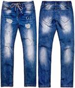 Spodnie męskie - Spodnie jeansowe męskie niebieskie z sznurkiem Recea - miniaturka - grafika 1