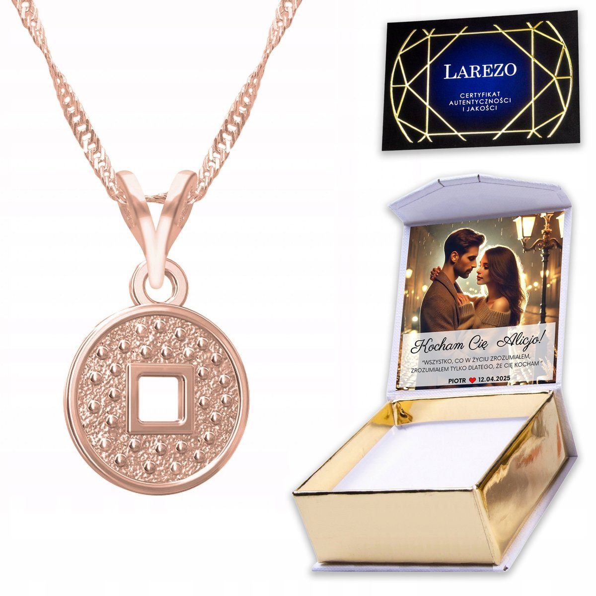 Naszyjnik Pozłacany 925 z Słońcem Słoneczkiem Wisiorek Słońce + NADRUK