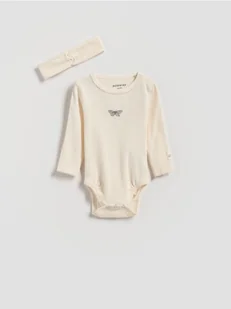 Reserved - Bawełniane body z opaską - złamana biel - Komplety dla niemowląt - miniaturka - grafika 1