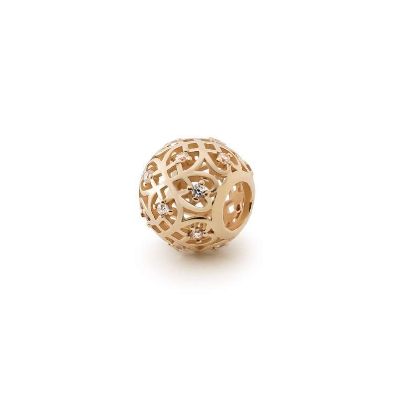 Ażurowa kula z cyrkoniami typu beads, srebro 925 w złotym pokryciu