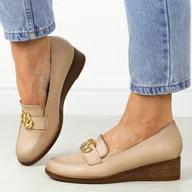 Mokasyny damskie - Beżowe półbuty damskie, mokasyny na koturnie Vinceza 58286 - miniaturka - grafika 1