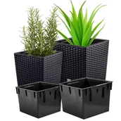 Donice - Zestaw 2X Doniczka Donica Ratanowa Kwadratowa Rato Low Ogrodowa Niska 26,2 Cm/32 Cm - Antracyt - miniaturka - grafika 1