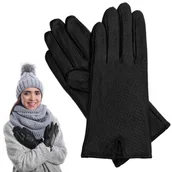 Rękawiczki - Rękawiczki Skórzane Damskie Ocieplane Dziurkowane Xl - Rs-Prius-Krop-Xl - miniaturka - grafika 1