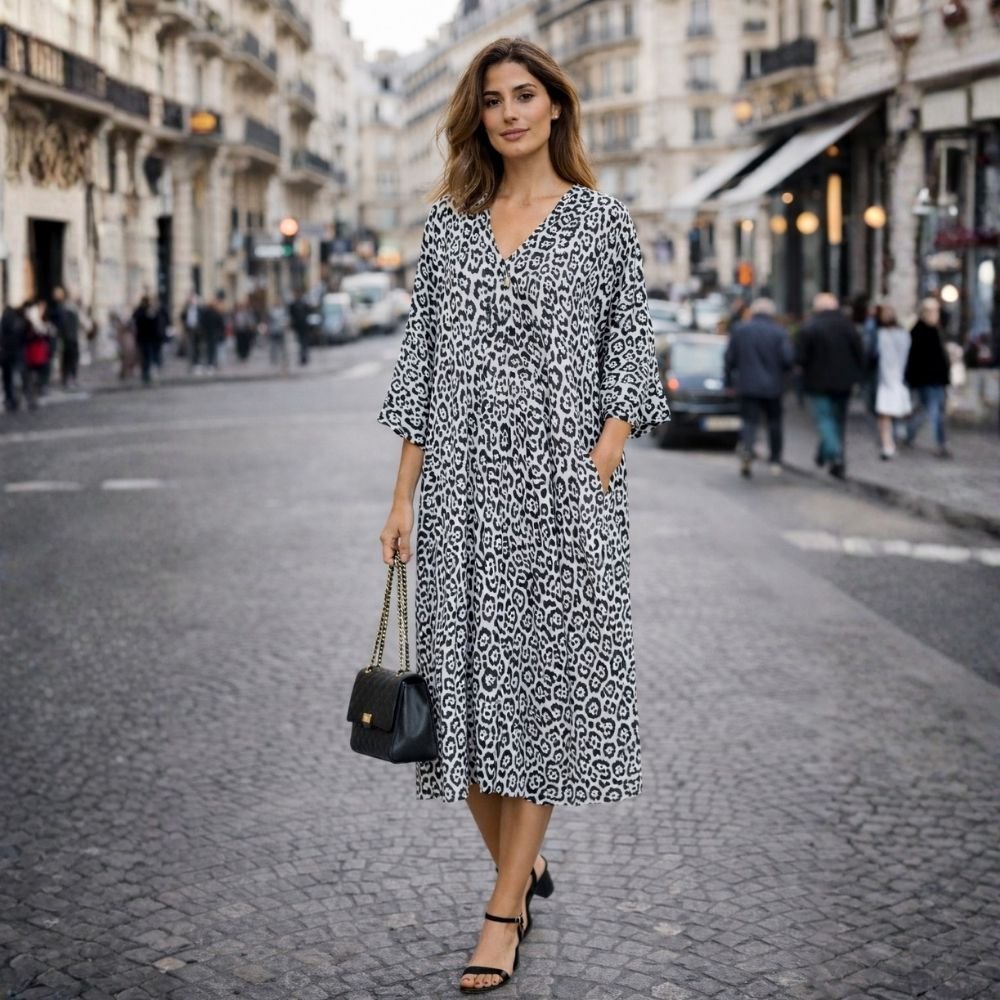 Sukienka damska panterka kremowa 100% wiskoza oversize Włoska One Size