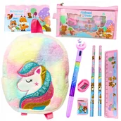 Zestawy szkolne - Zestaw Wyprawka Plecak Pluszowy Cienkopis LED Jednorożec + Przybory Szkolne - miniaturka - grafika 1