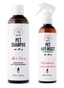 PET Shampoo Aloe Vera/Szampon Aloesowy 250ml Odżywczy i nabłyszczający + PETS ANTI INSECT - skuteczna ochrona przeciw kleszczom, pchłom oraz innym owadom 250ml - Szampony i odżywki dla psów - miniaturka - grafika 1